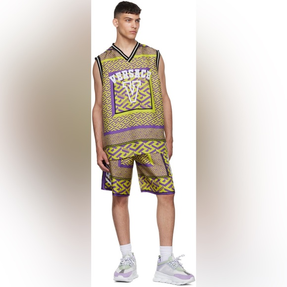 Versace La Greca Logo Silk Basketball Jersey Tank Top Size XL - Picture 4 of 14